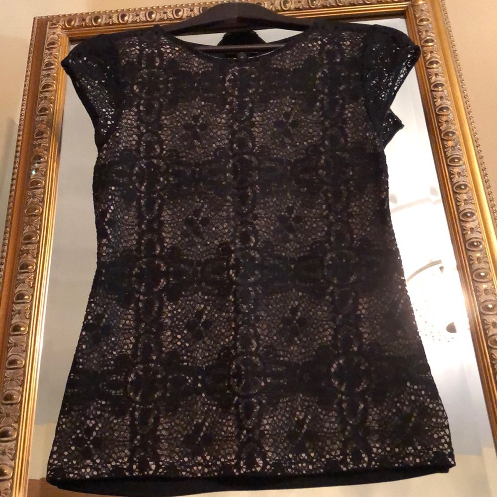 THE LIMITED NWOT BLACK CROCHET CAP SS SHIRT XS